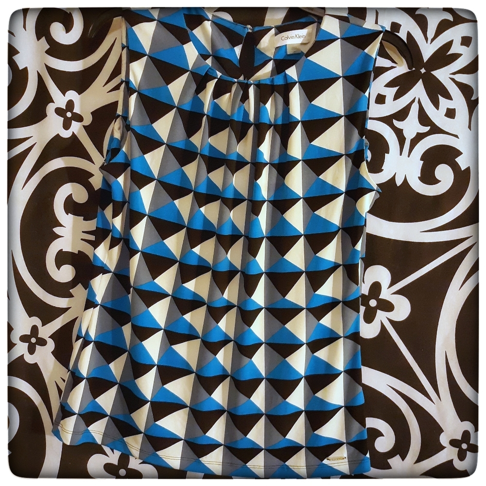 CALVIN KLEIN Sleeveless Geometric Blouse